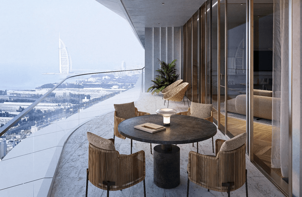 A large balcony showcasing ocean views, part of Iconic Residences.