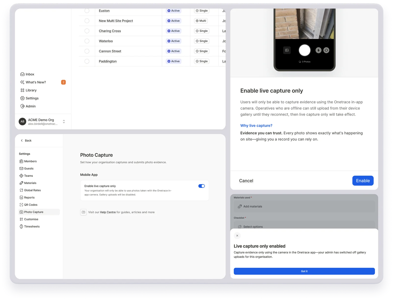 Onetrace software example