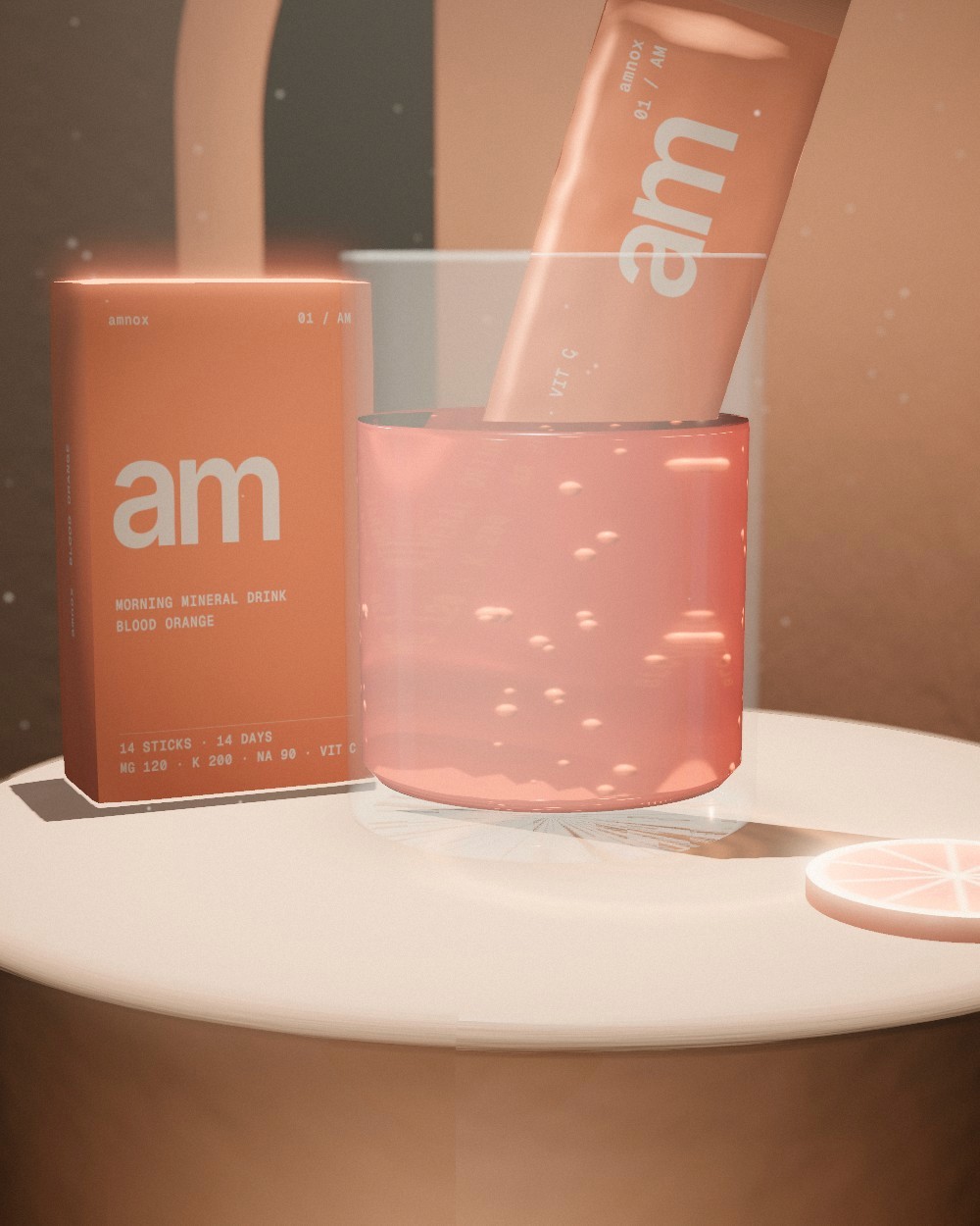 am stick and carton on a plaster plinth