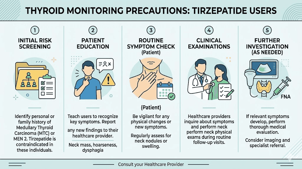 Thyroid monitoring guidelines for tirzepatide users infographic