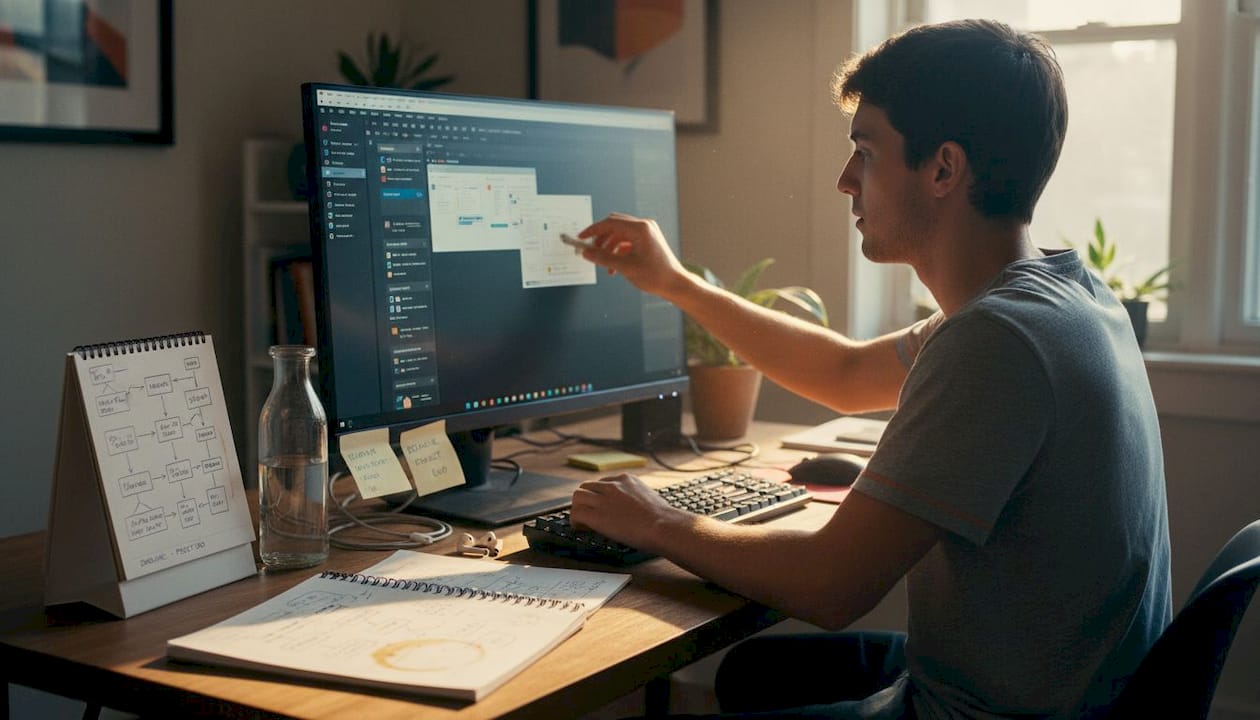 Designer prototyping app screens at home