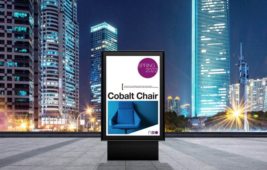 digital poster centered in a city skyline