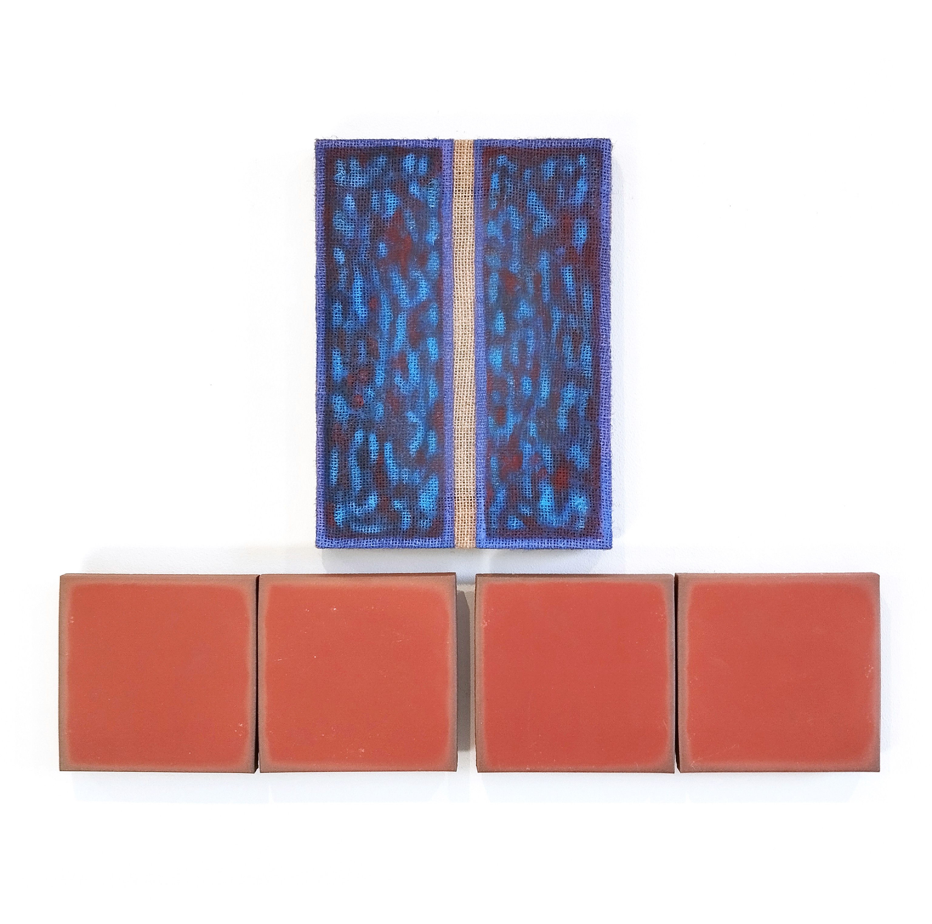 Sans-titre, Huile sur toile de jute 33 x 24 cm et carreaux en terre cuite 15,5 x 31 cm (x2)