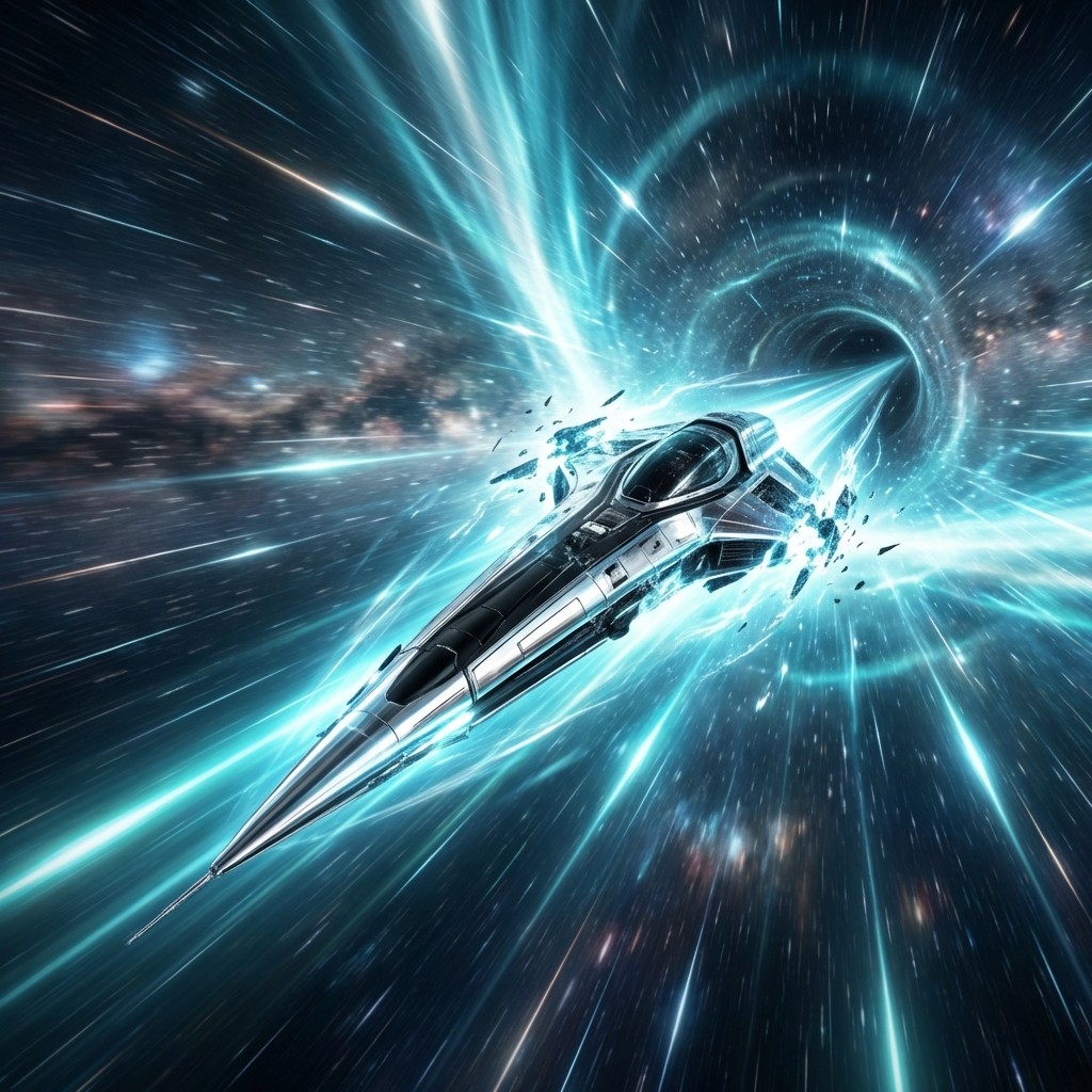 a super fast hyper spaceship flying through the space