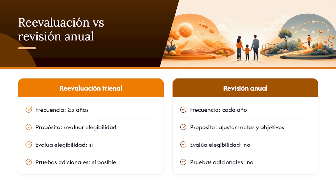 Qué es la reevaluación trienal y en qué se diferencia de la revisión anual — overview diagram