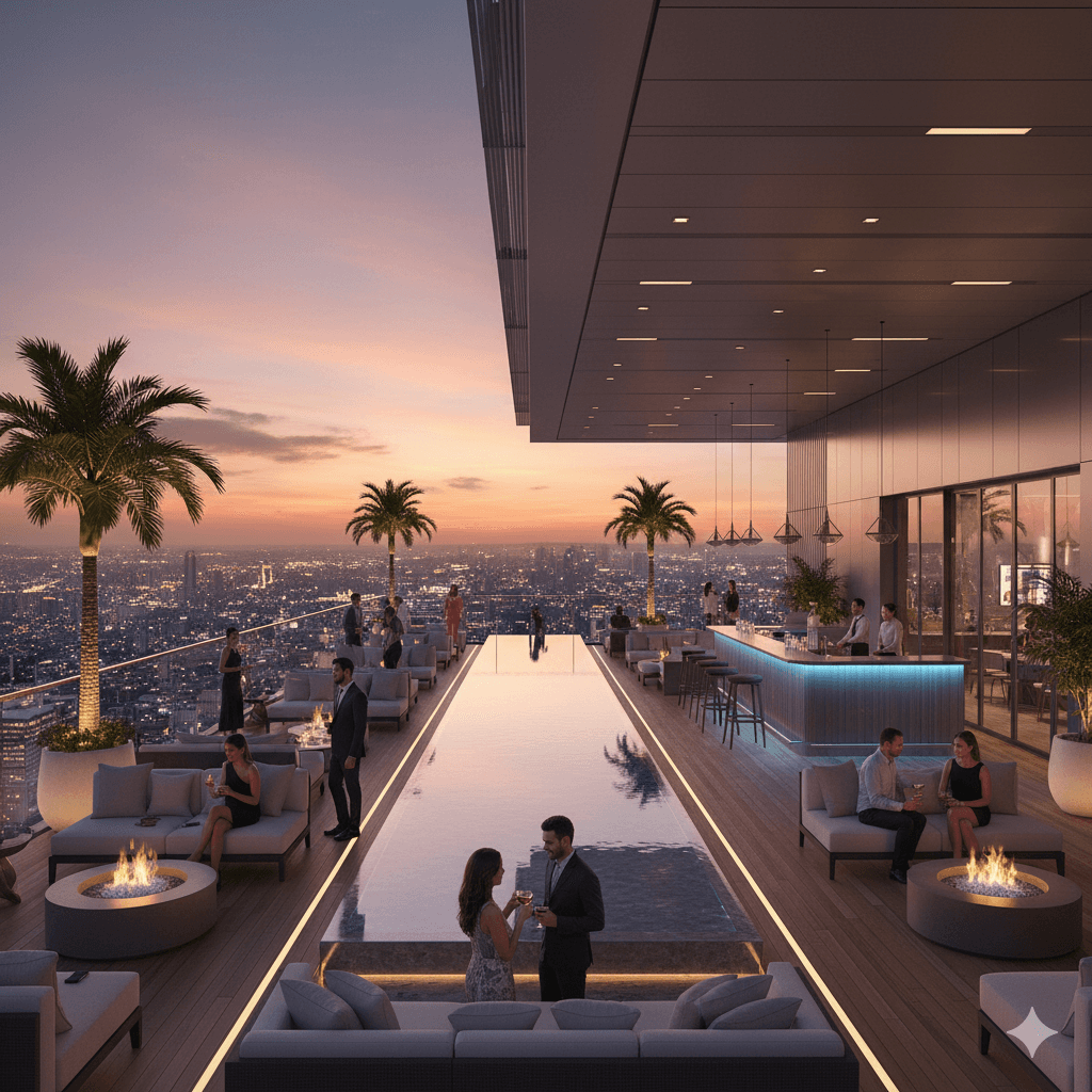 luxurious Rooftop Sky Lounge amenity with panoramic views at M3M International City, Manesar