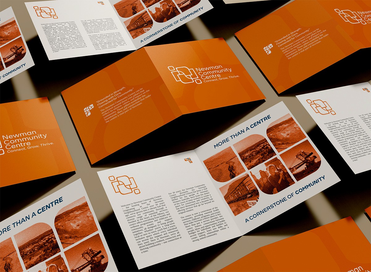 Newman Community Centre rebrand applied to signage, merchandise, and digital assets for real-world community impact