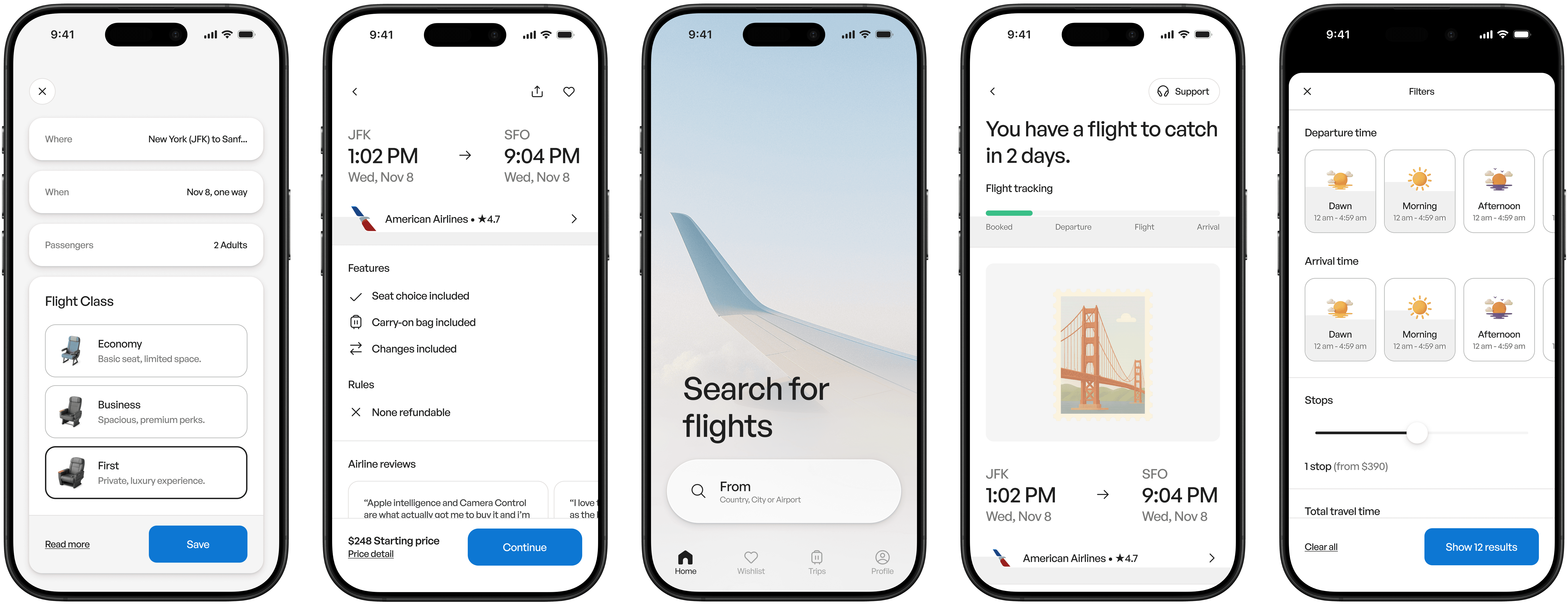 Flight booking app UI kit snippet