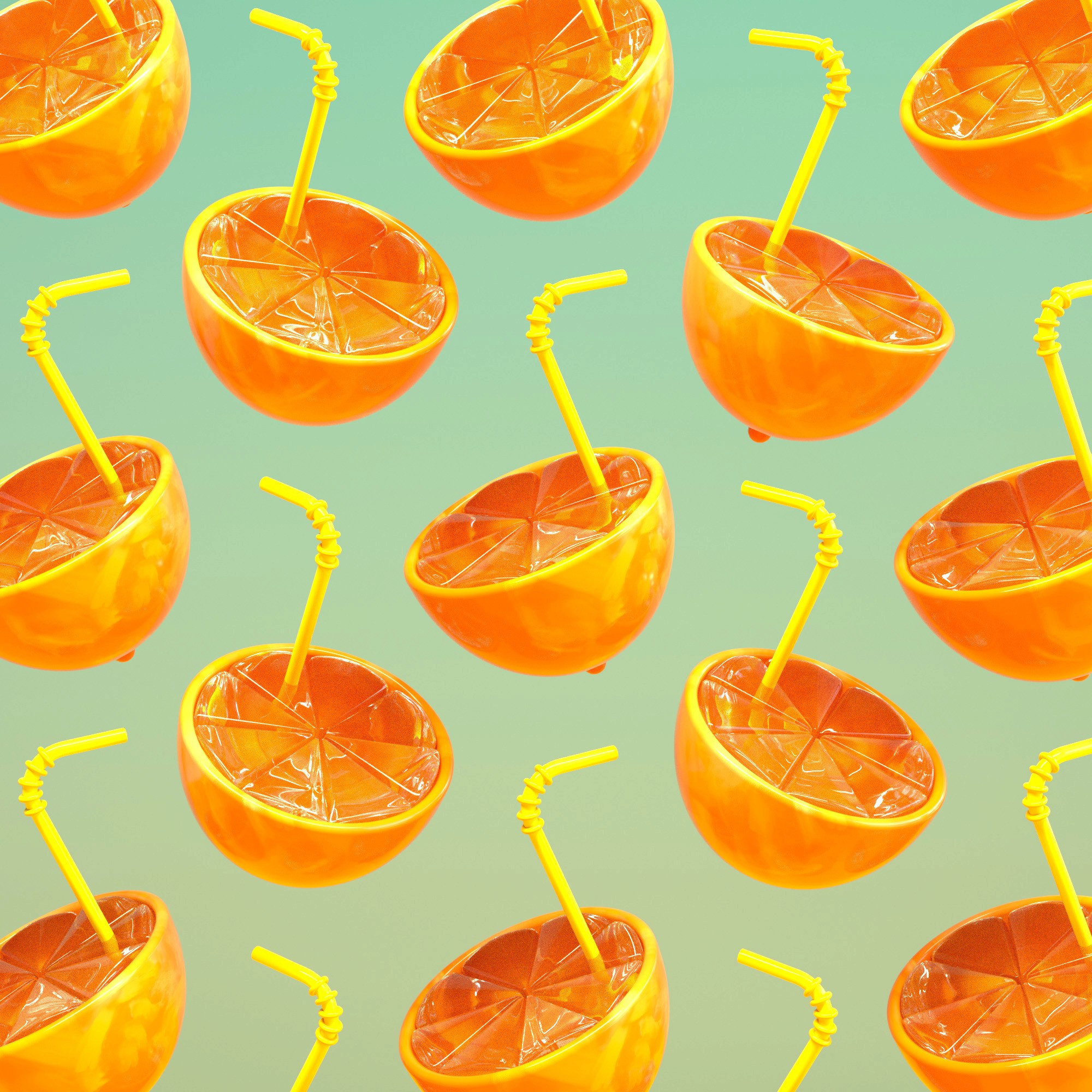 3D fruit orange with straws pattern render