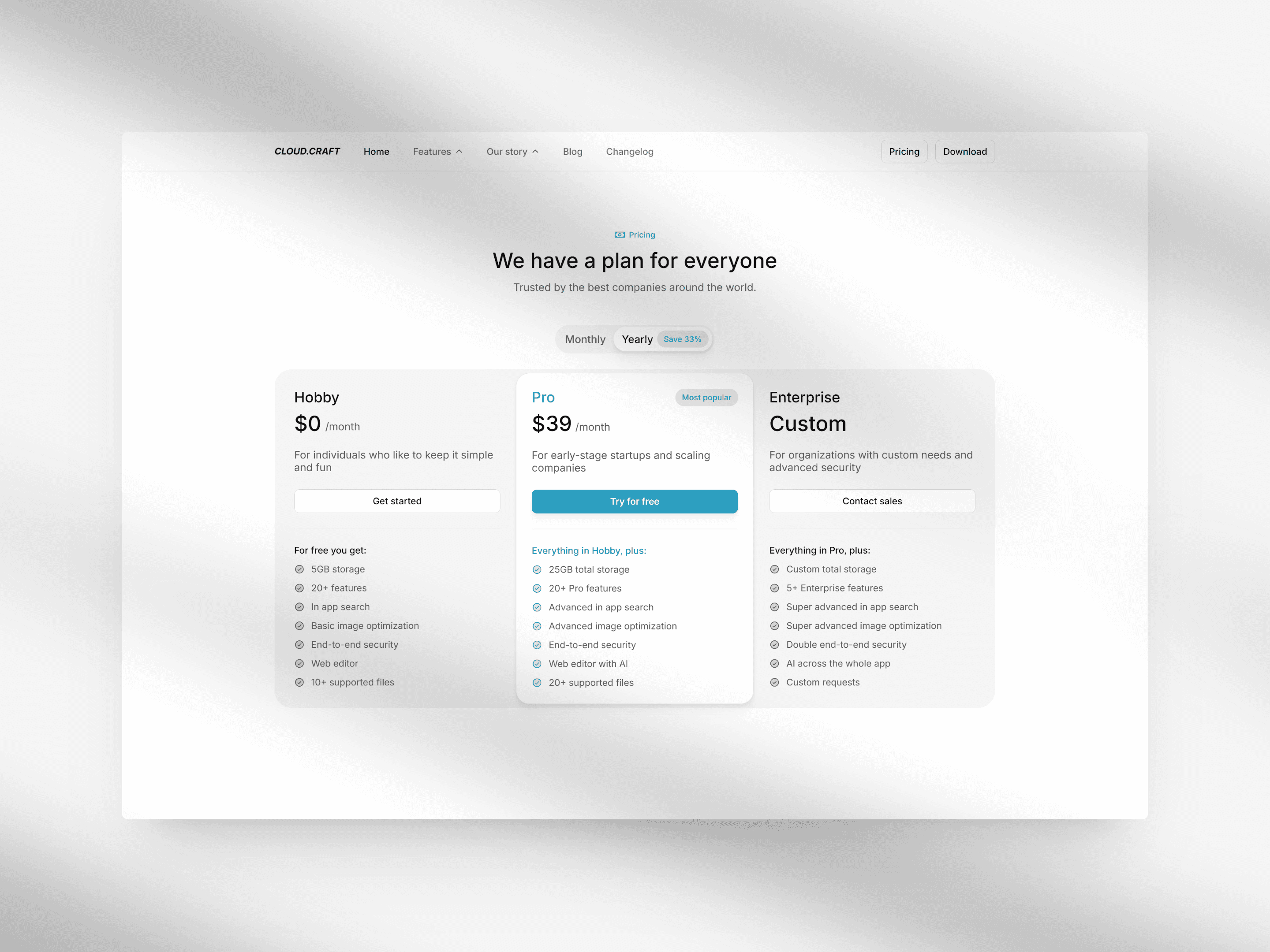 Pricing section design