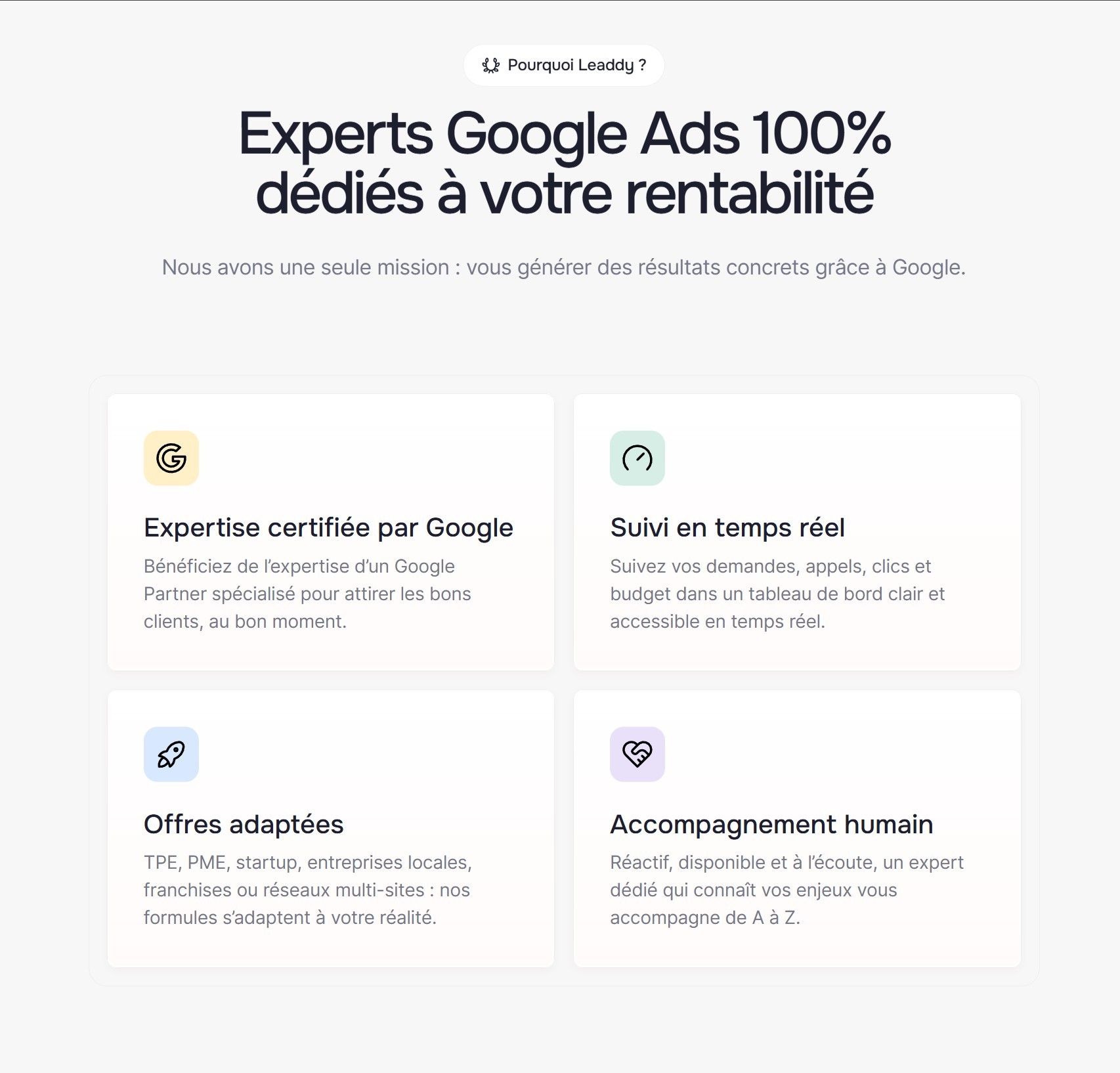 section bénéfices landing page leaddy