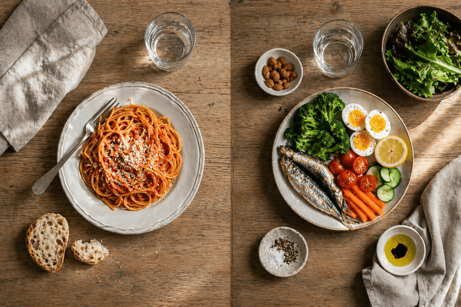 Comparison of high-carb and low-carb meal options — exploring what changes and what stays the same on a low-carb approach