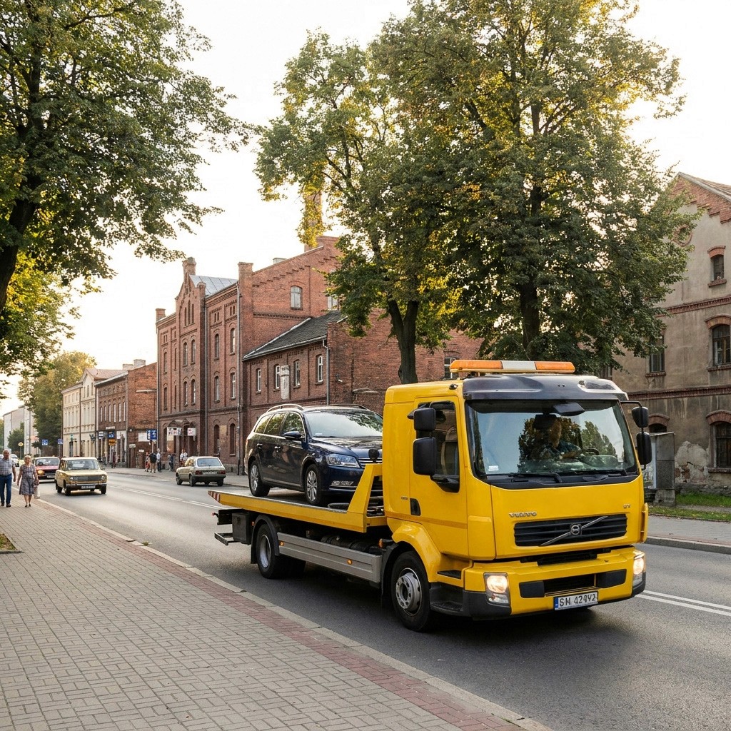 droga E77 w Brzesku z widokiem na Browar Okocim