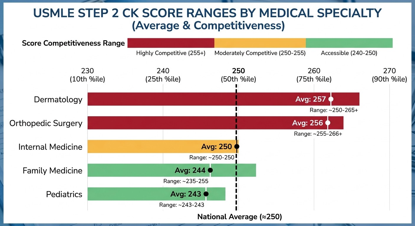 Step 2 CK score distribution by medical specialty comparison chart