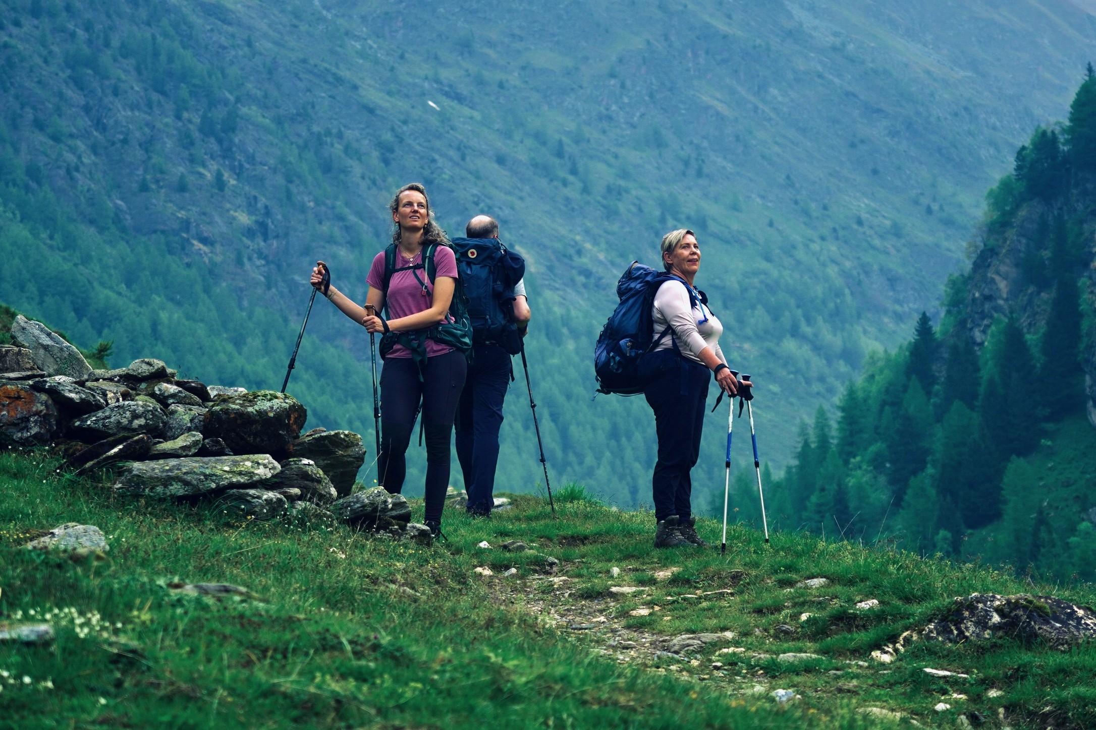 Group of hikers pausing to admire the views