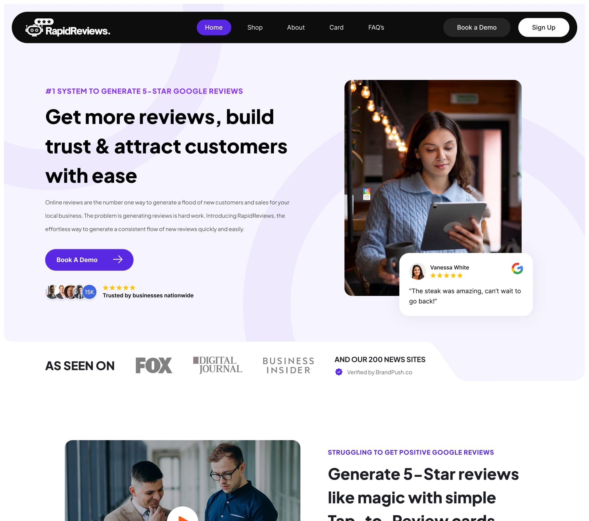customer review platform website design with testimonial management dashboard | StackAura