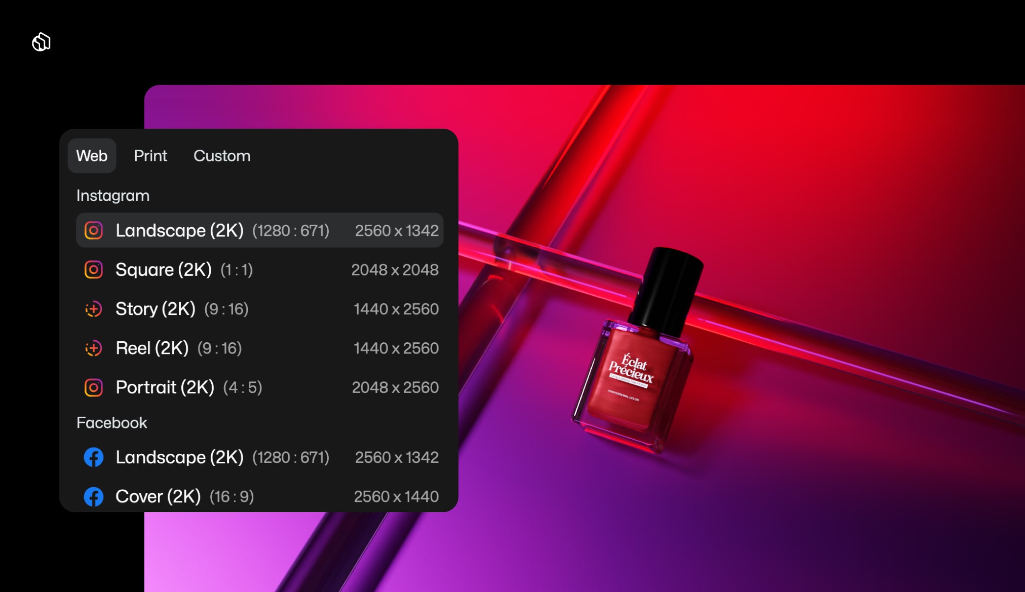 3D product visualization interface; composing red neon image with nail polish