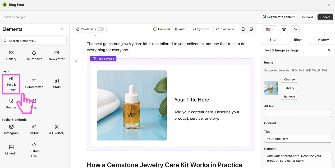 How to add text + image layout section to a blog post in Shopify