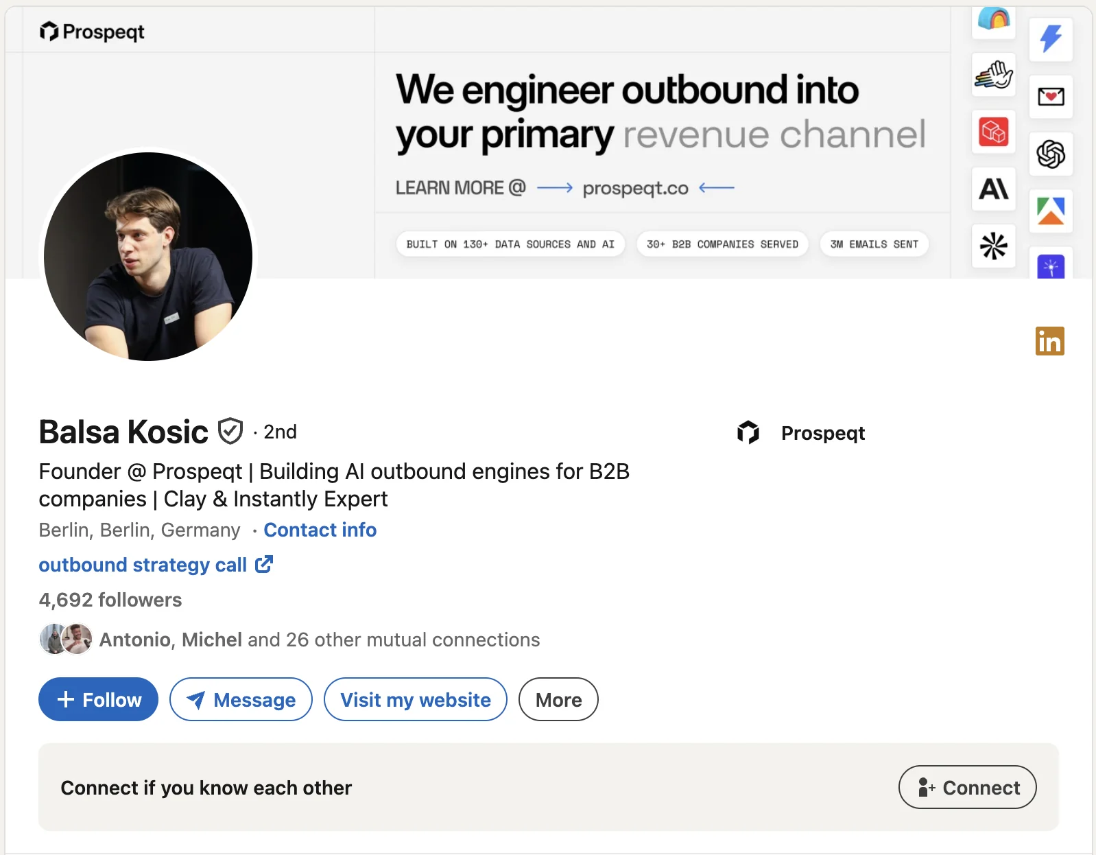 LinkedIn profile: Balša Kosić, COO and partner at OneAway and founder of Prospeqt