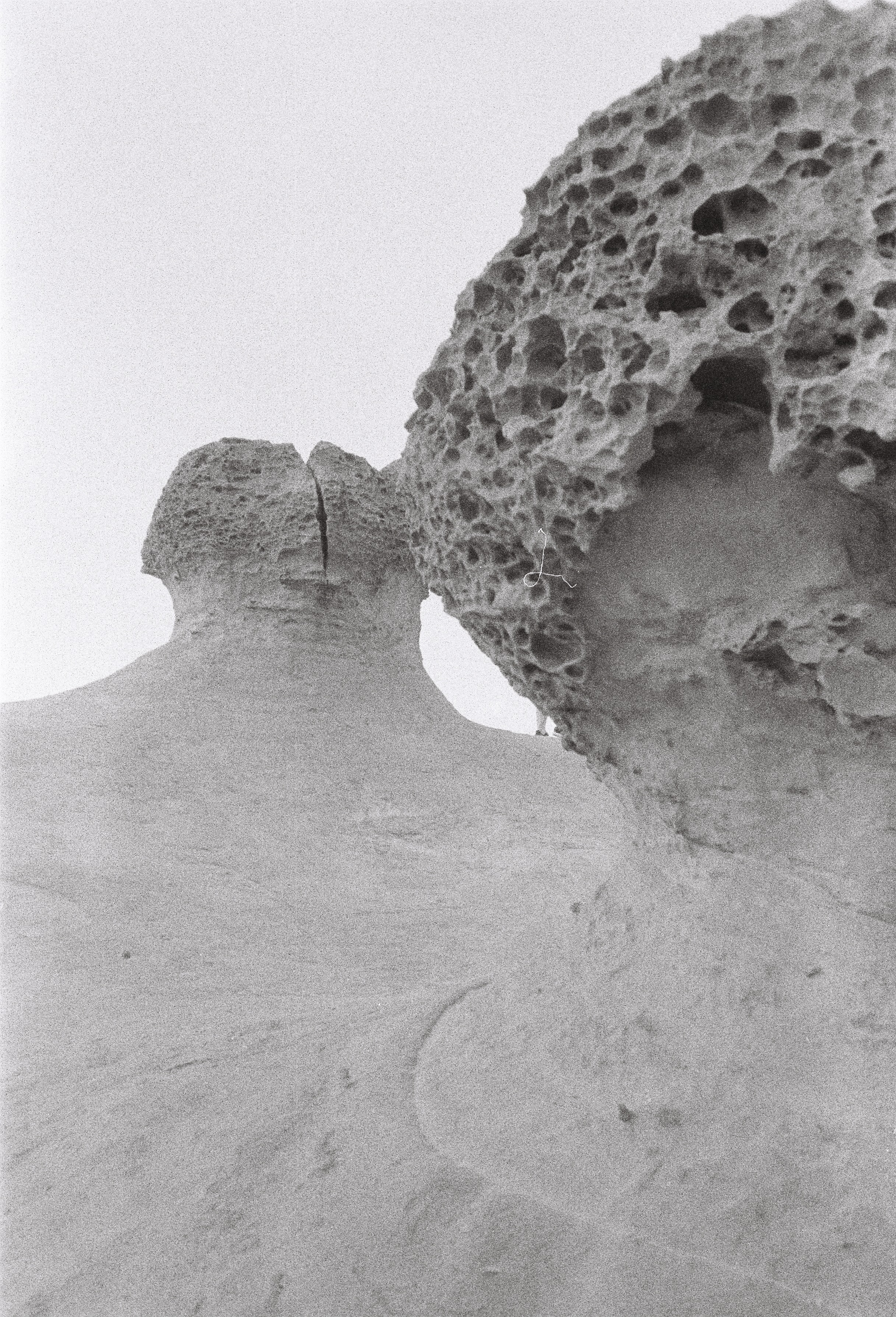 Analog black-and-white photo of rocks in Taiwan.