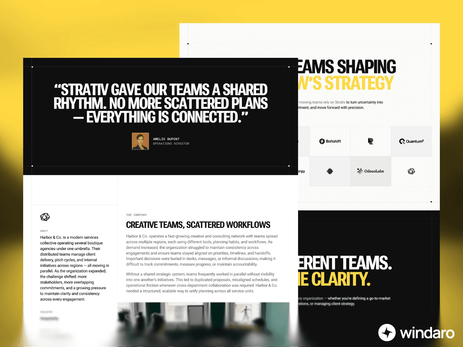 Strativ AI SaaS Framer template case study page