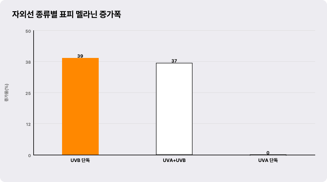 자외선 종류별 표피 멜라닌 증가폭