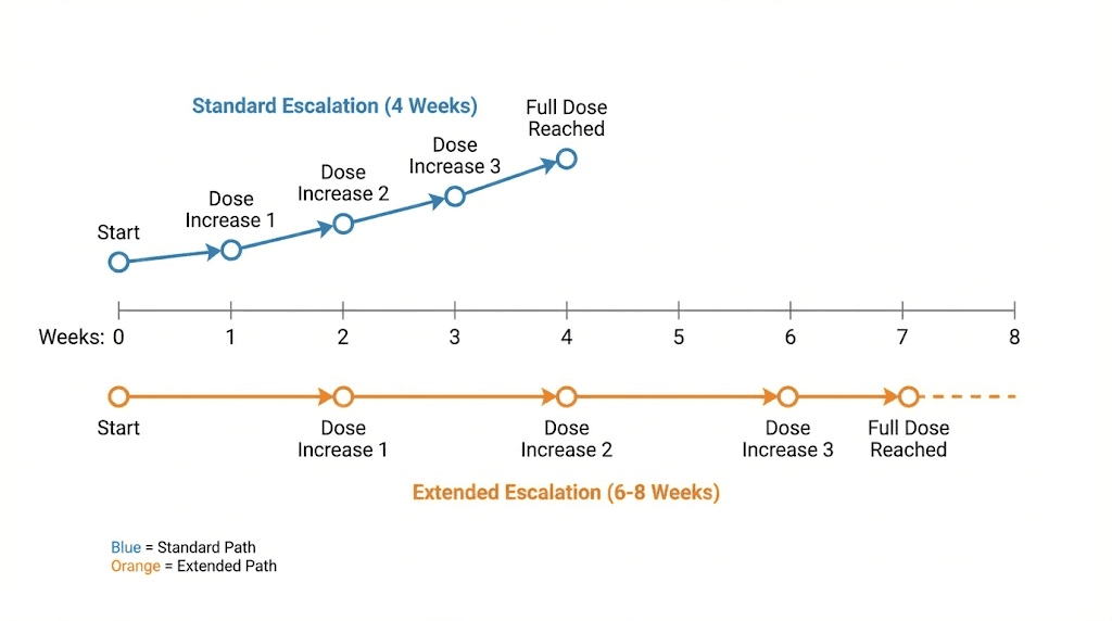 Retatrutide standard versus extended dose escalation timeline comparison