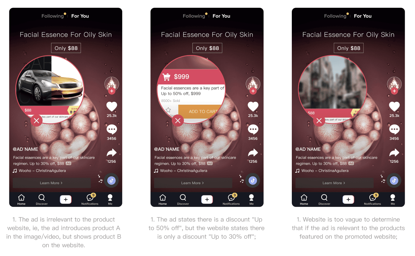 Mismatch between ad and landing page