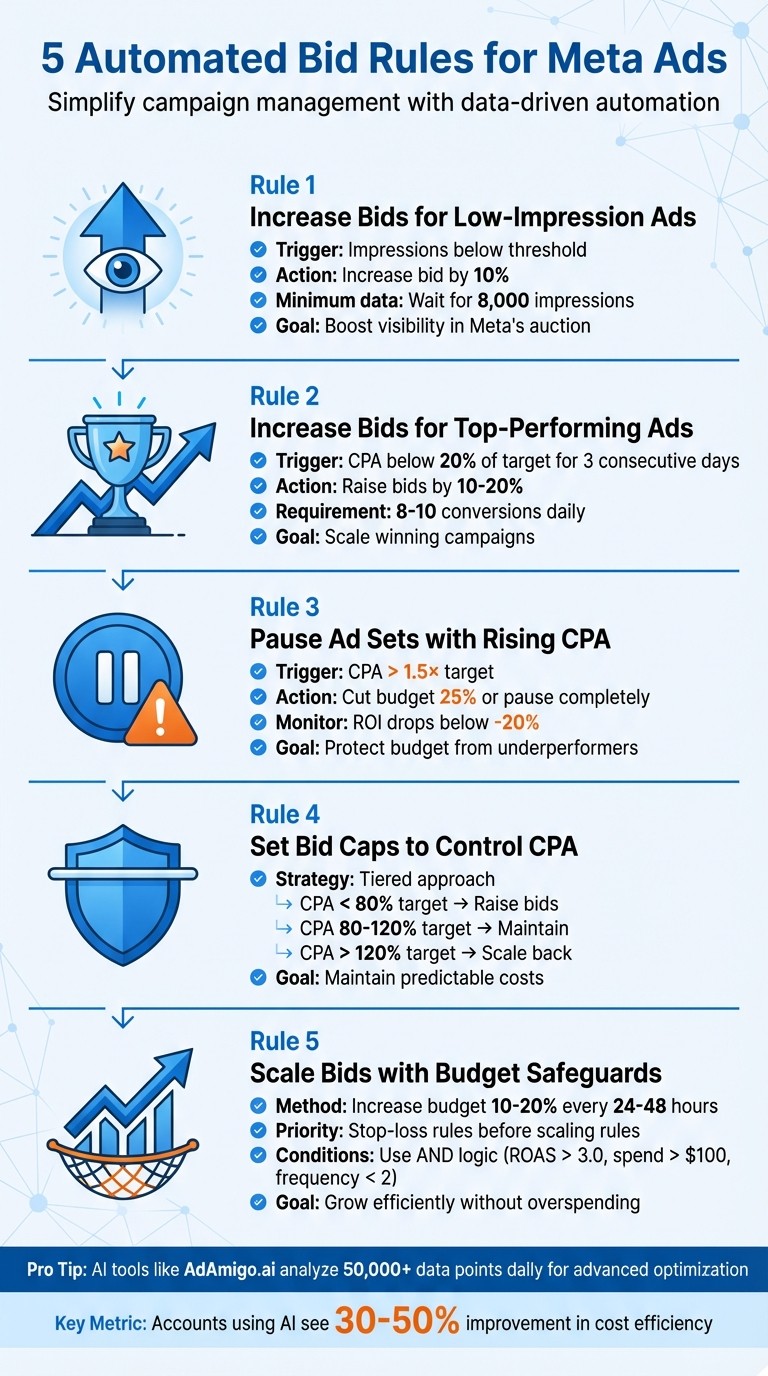 5 Automated Bid Rules for Meta Ads: Quick Reference Guide