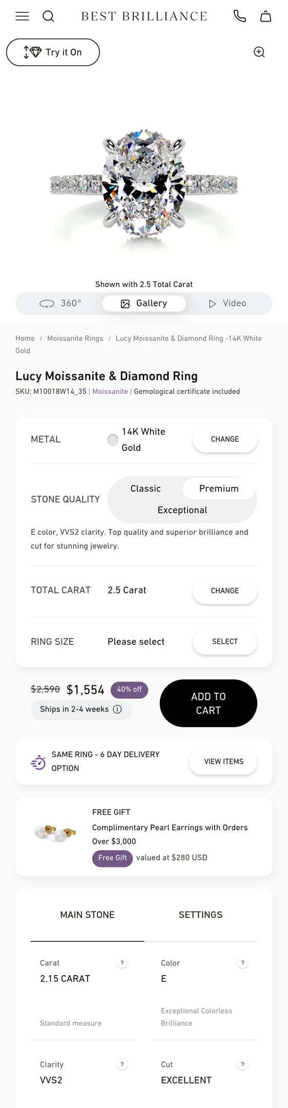 Jewelry product options include: ring for Lucy Moissanite & Diamond Ring -14K White Gold from Best Brilliance.
