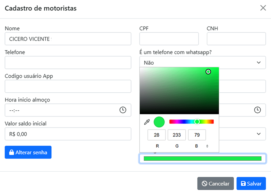 cadastro de motoristas