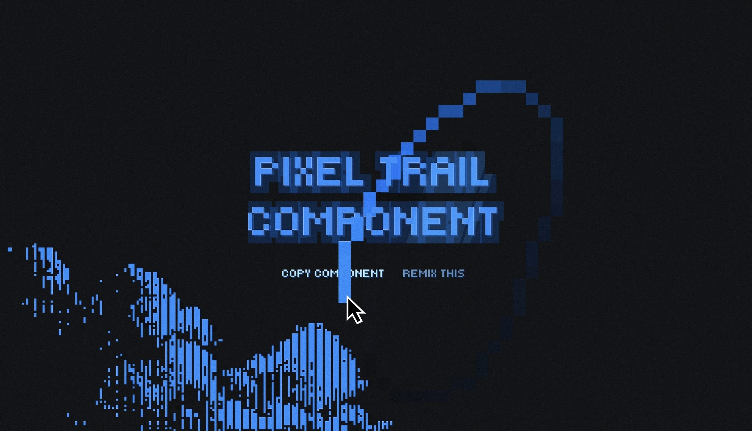 Pixel trail component with blue pixelated animation and interactive copy or remix options