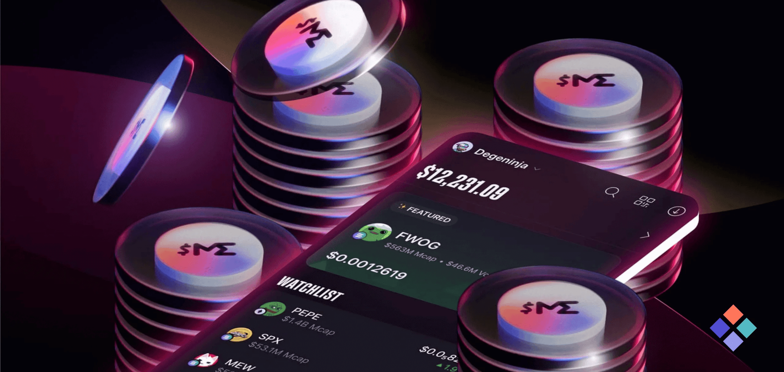 Cryptocurrency wallet app with stacked tokens - Ethereum Tokenomics