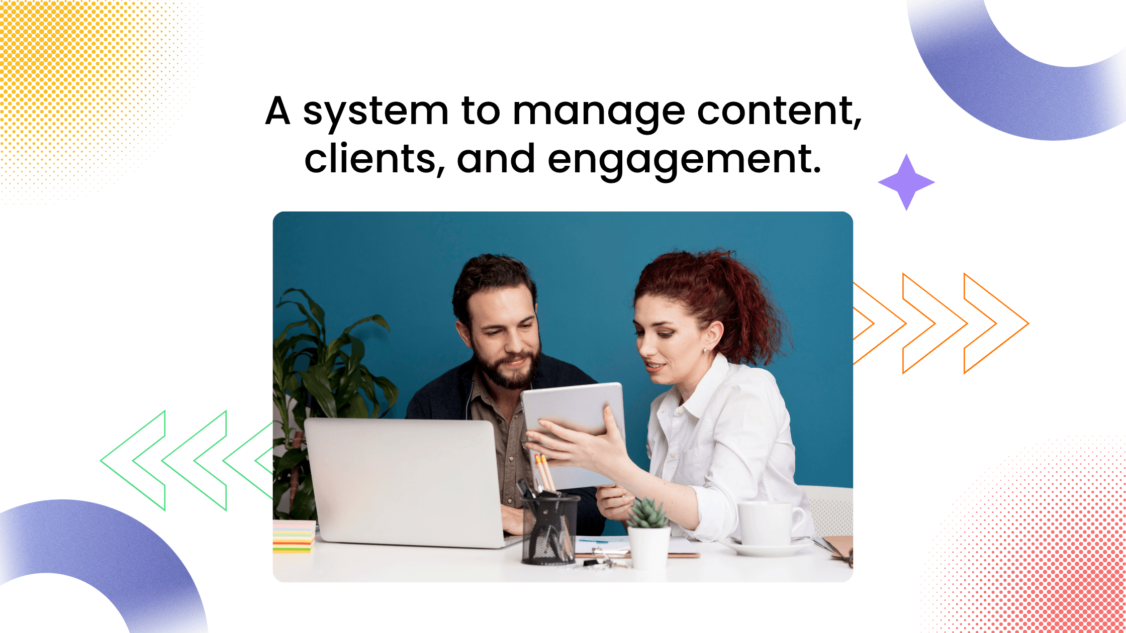 Coach reviewing client content on a laptop, showing a system that manages content, clients, and engagement in one place.