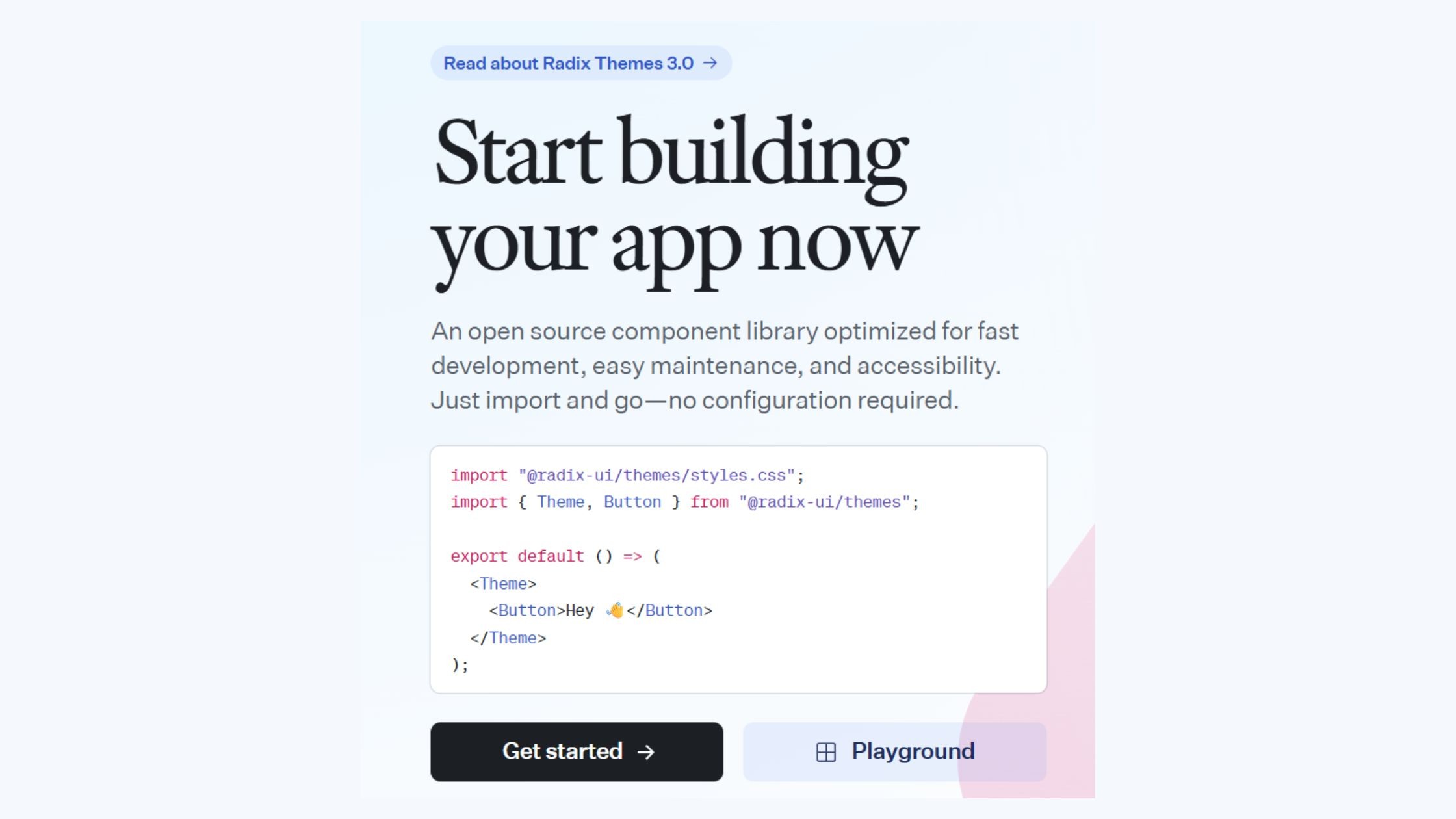 Radix UI landing page hero section