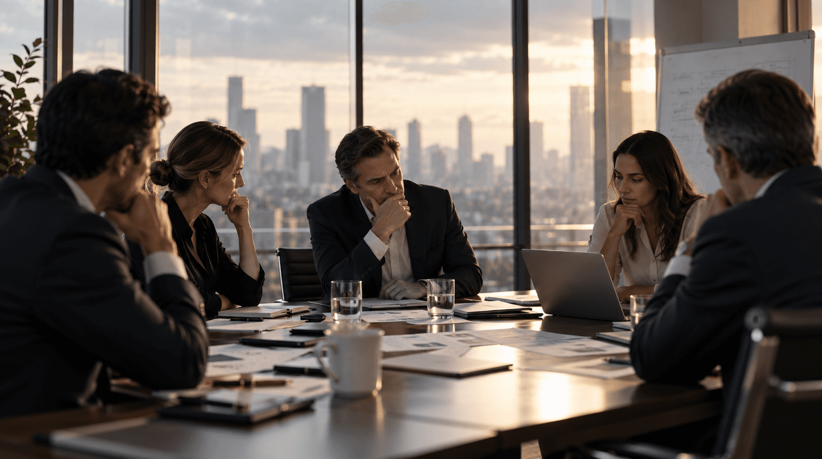 Thoughtful Strategy Meeting at Sunset