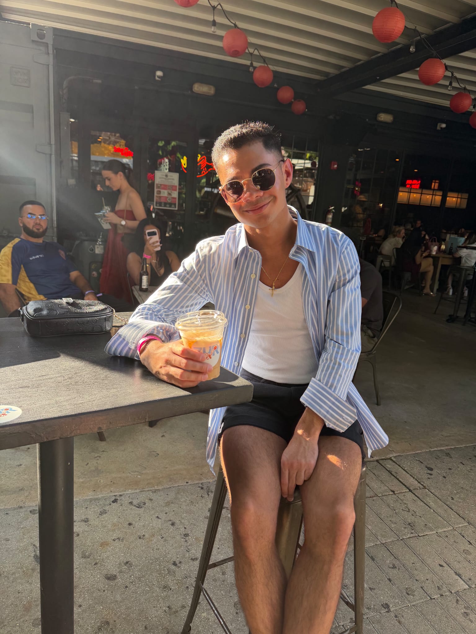 Close-up of matcha latte with heart latte art