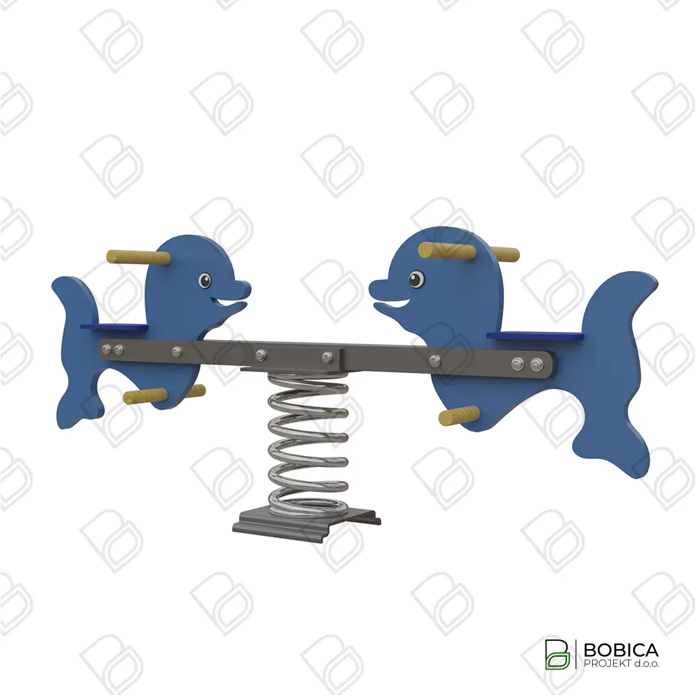 Dječja njihalica na opruzi s dva sjedišta u obliku plavih dupina za igru dvoje djece na otvorenom - BOBICA PROJEKT