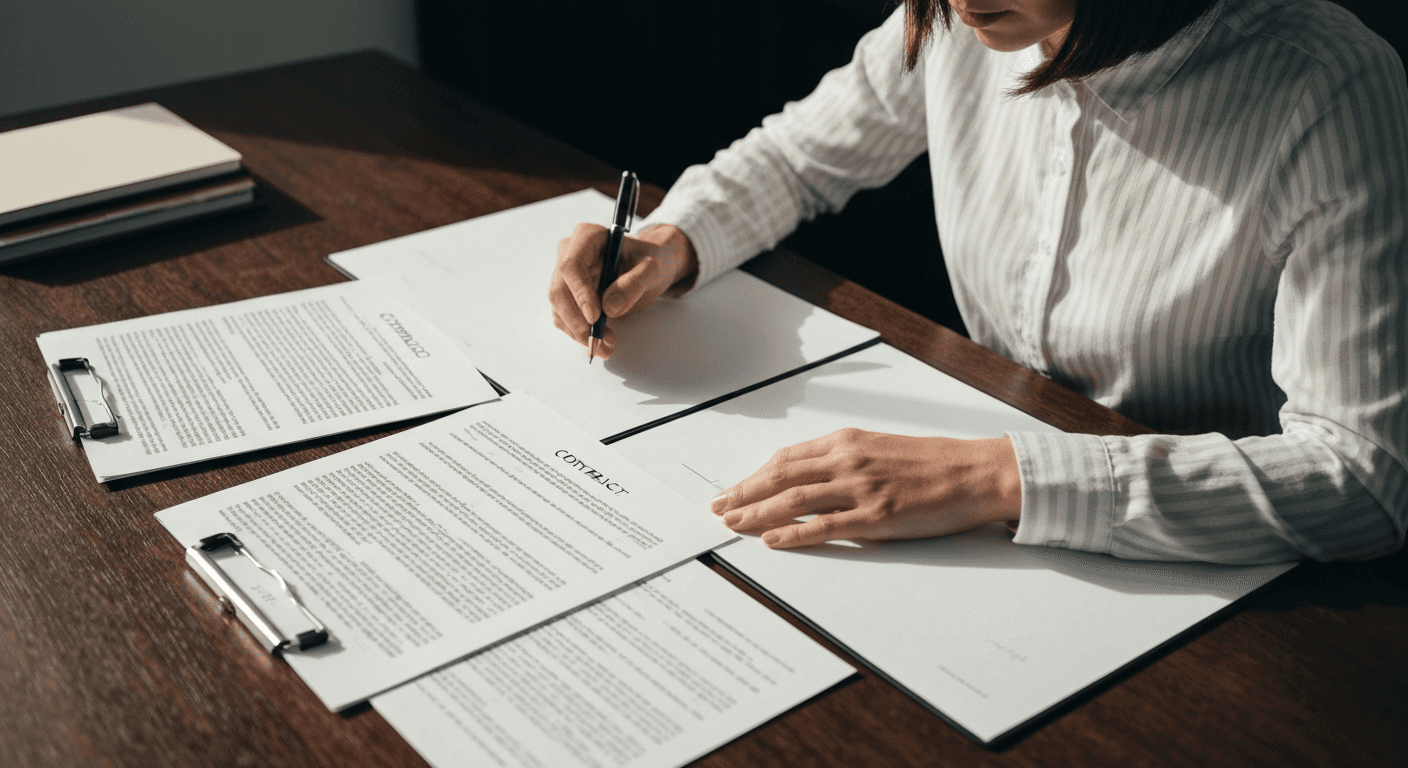 Expert examining contract papers