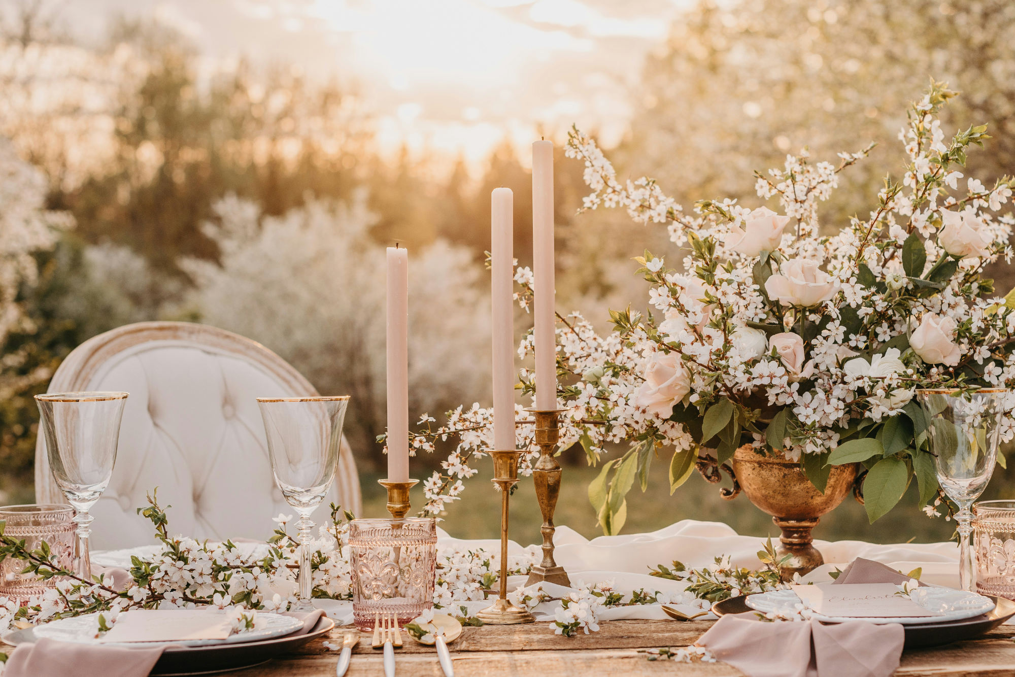 An elegant dinner table at a wedding