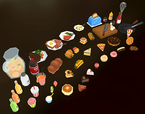 3D PROPS – CARTOON KITCHEN1 by LAYERLAB (LayerLab, layerlab) – colorful and cute kitchen props in low-poly cartoon style, available on LayerStore and Unity AssetStore.