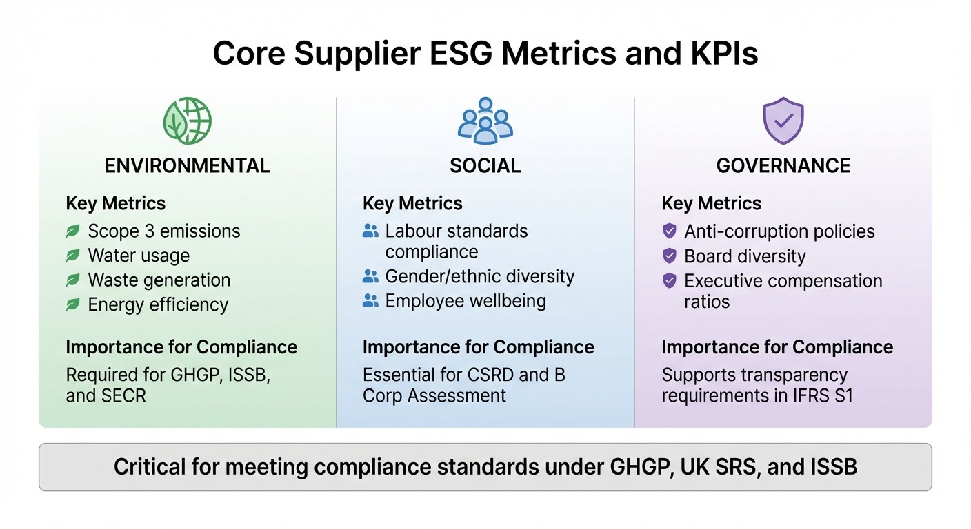 Core Supplier ESG Metrics by Category: Environmental, Social, and Governance