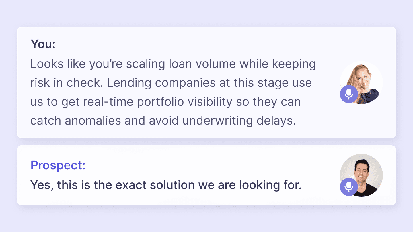 Seller using a context aware use case while talking to prospect. Prospect is impressed