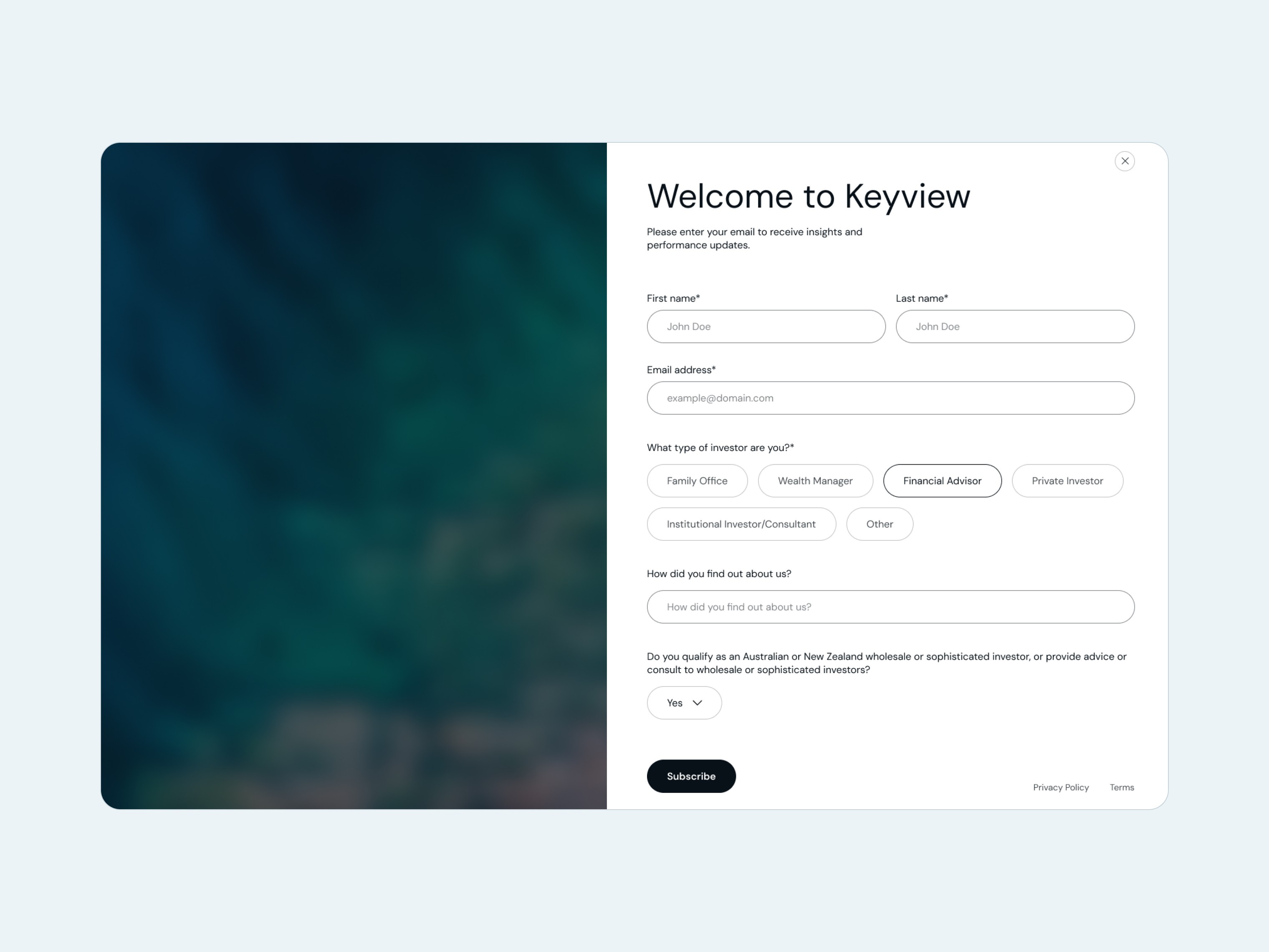 Keyview Financial website design fintech australia form