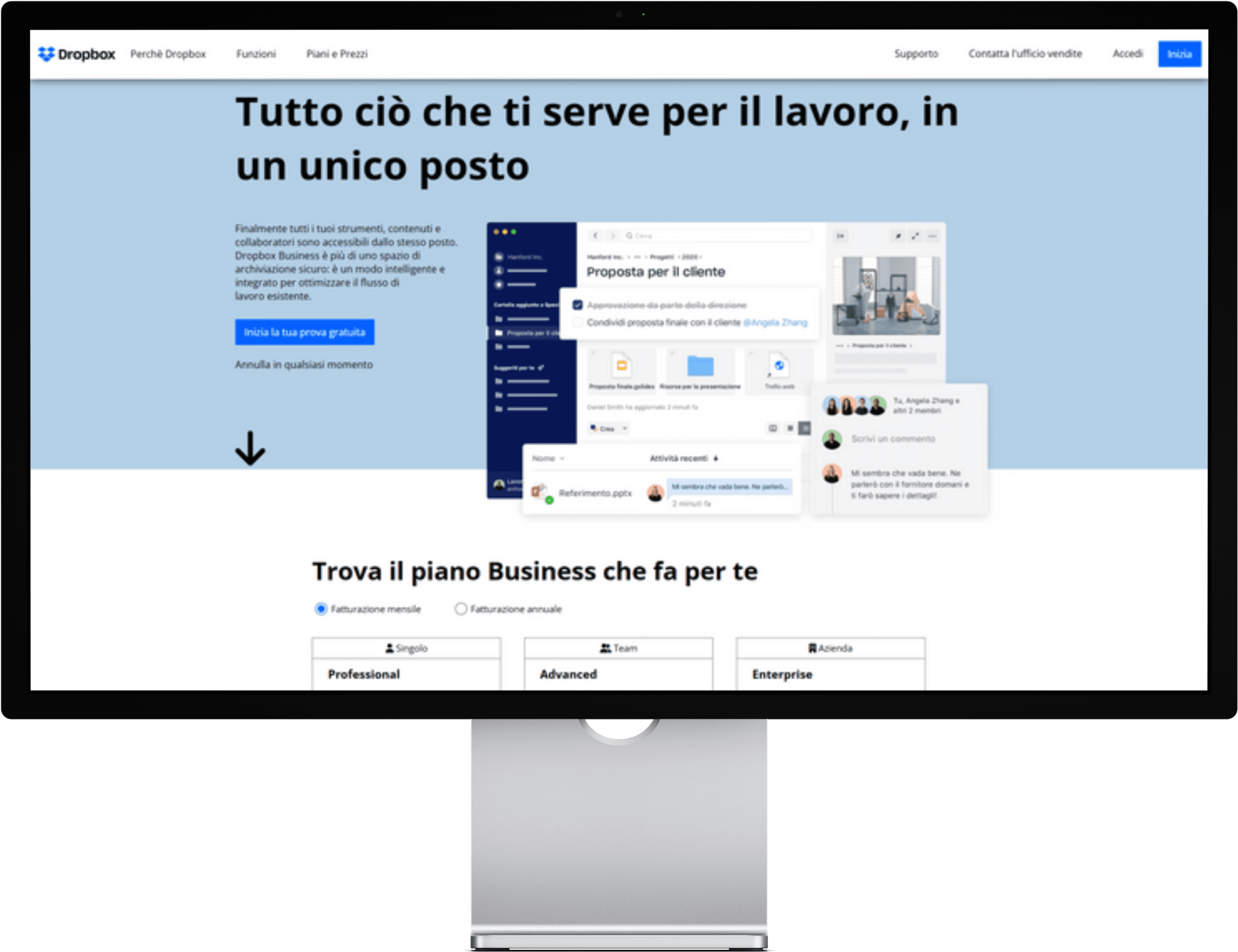 A mockup of a Macbook with the hero of the Dropbox website