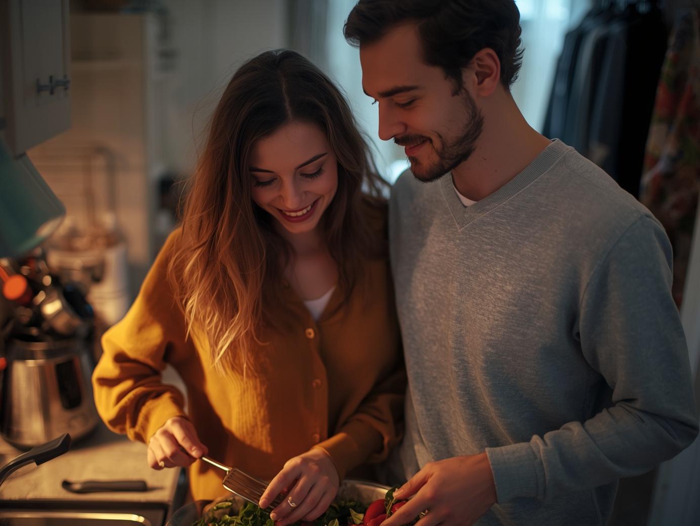 a couple cooking together