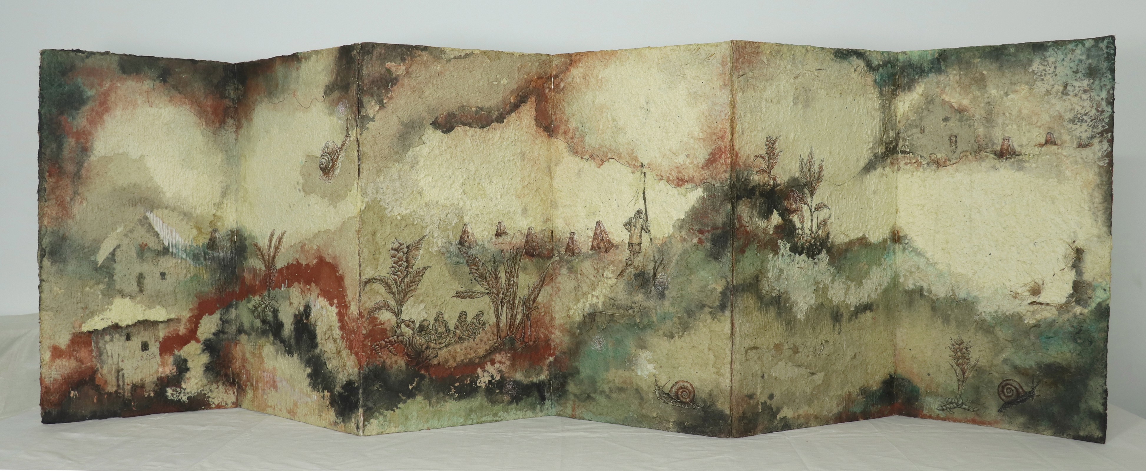 herd of sheep on road painting