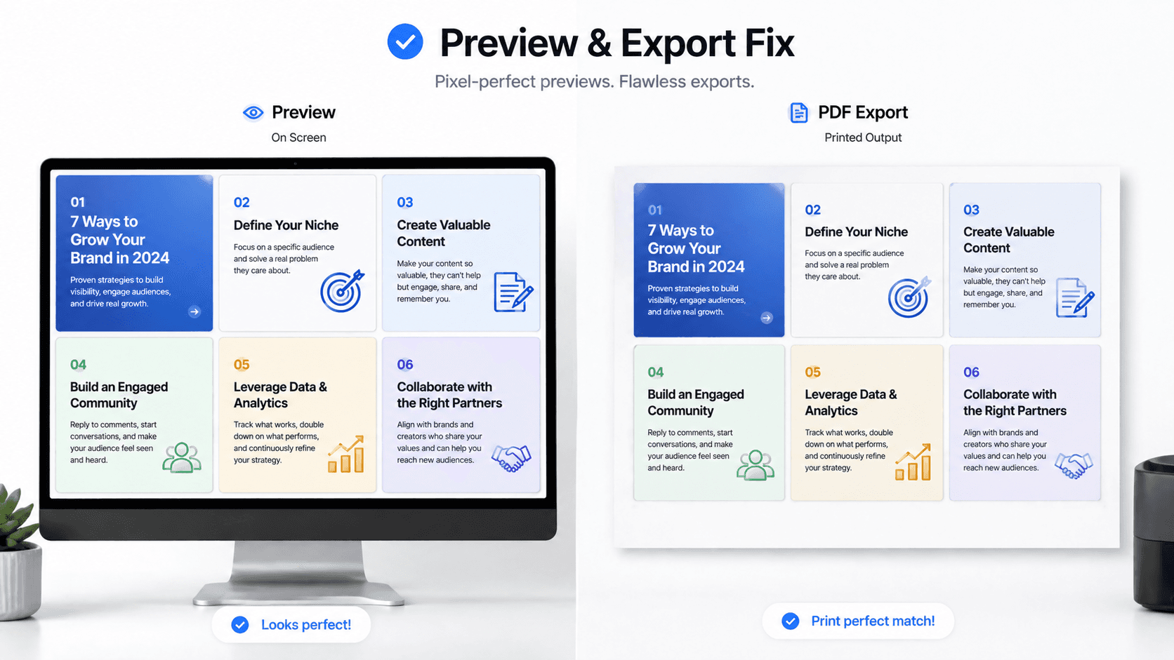 Improved carousel preview accuracy to match final export quality. Fixed an issue where custom fonts were not rendering correctly on PDF exports.