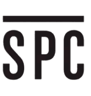 Logo featuring bold letters "SPC" with a line above, set on a simple, colored background.