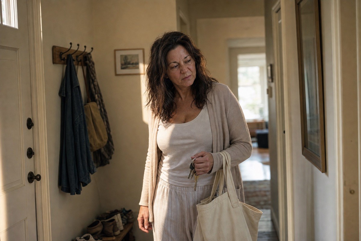 A friend pausing in Martha's hallway, catching the musty smell